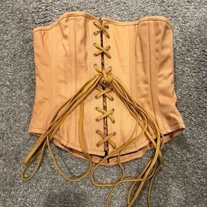Orchard Corset Beige Steel Boned Lace Up Corset Size 28